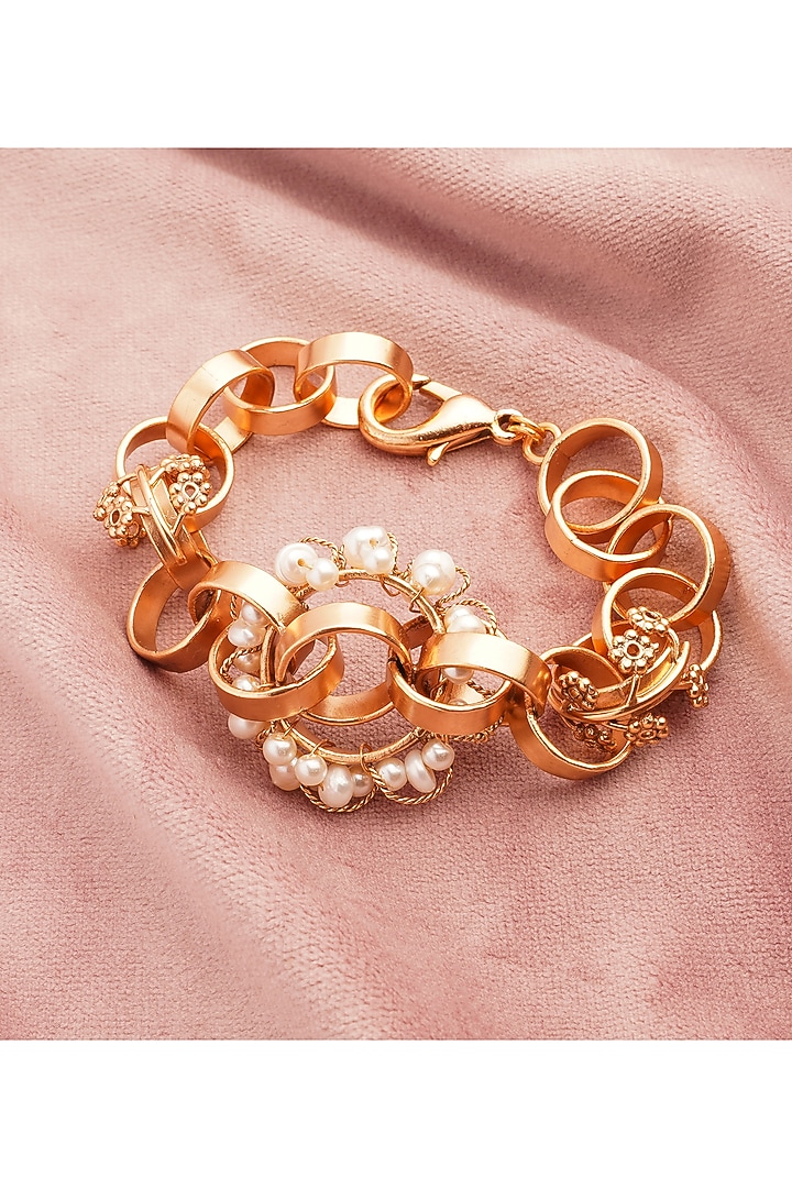 Gold Plated Pearl Link Bracelet by Suhani Pittie at Pernia's Pop Up Shop