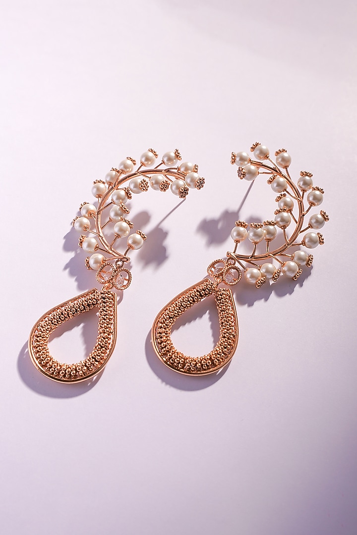 Gold Plated Pearl Dangler Earrings by Suhani Pittie at Pernia's Pop Up Shop