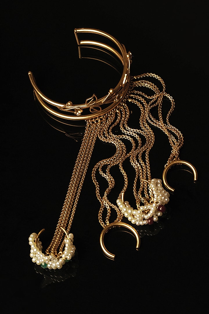 Gold Plated Emerald & Ruby Hand Harness by Suhani Pittie at Pernia's Pop Up Shop