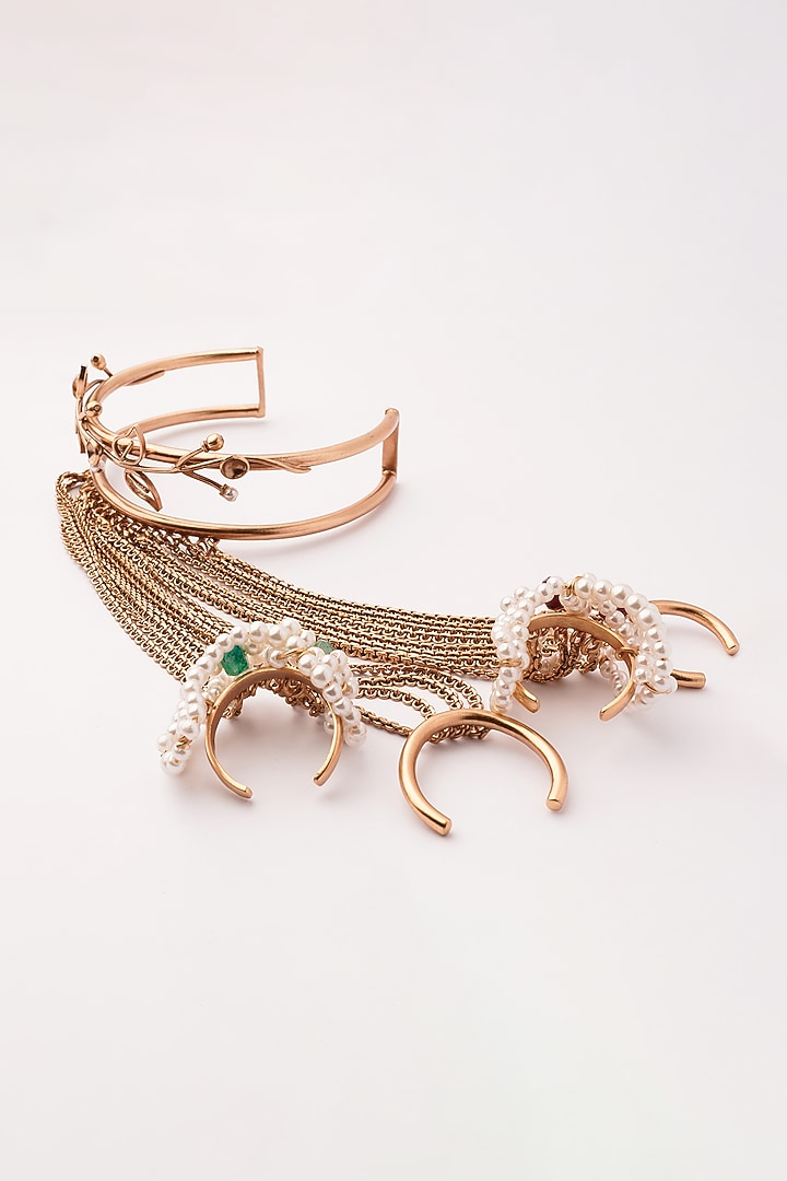 Gold Plated Emerald & Ruby Hand Harness by Suhani Pittie at Pernia's Pop Up Shop