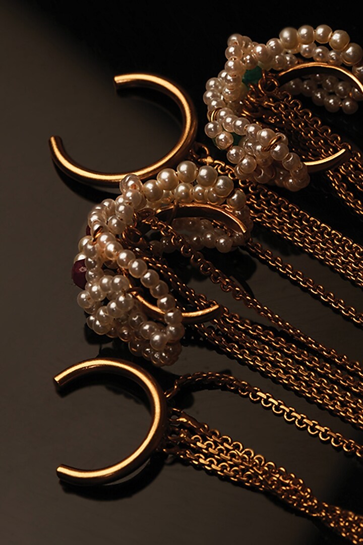 Gold Plated Emerald & Ruby Hand Harness by Suhani Pittie at Pernia's Pop Up Shop
