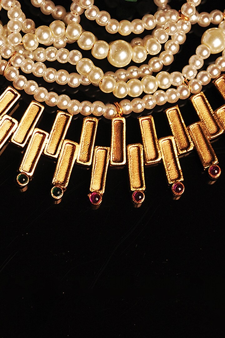Gold Plated Ruby & Emerald Sun Beam Dangler Earrings by Suhani Pittie at Pernia's Pop Up Shop