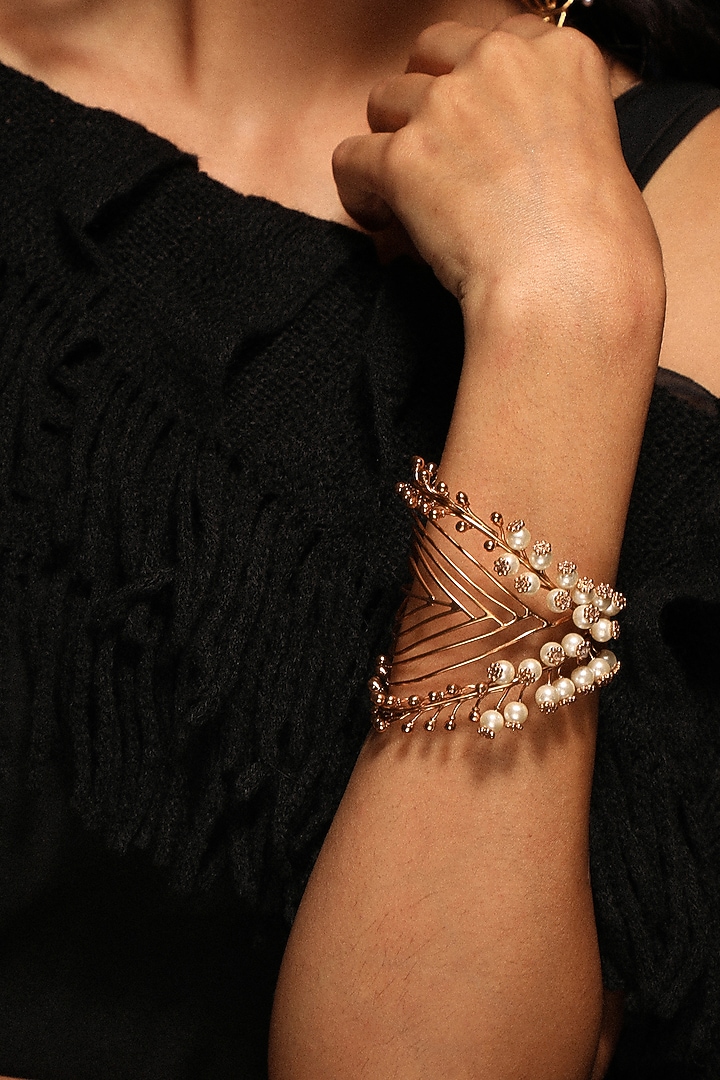 Gold Plated Pearl Wire Cuff Bracelet by Suhani Pittie at Pernia's Pop Up Shop