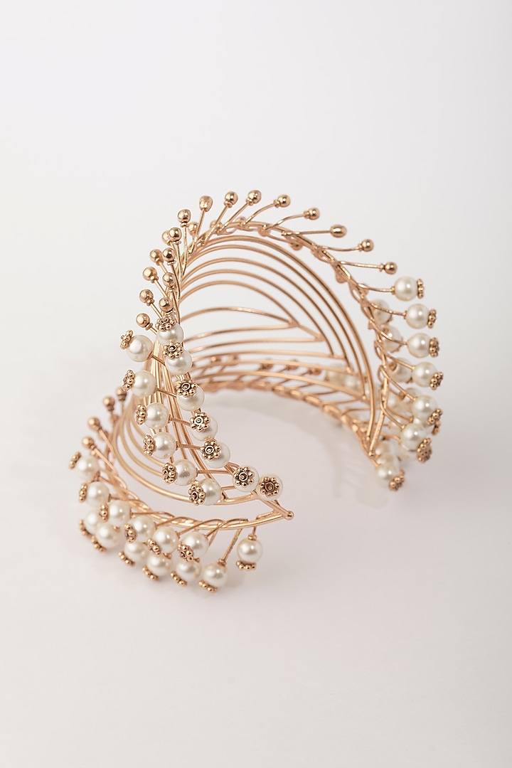 Gold Plated Pearl Wire Cuff Bracelet by Suhani Pittie at Pernia's Pop Up Shop