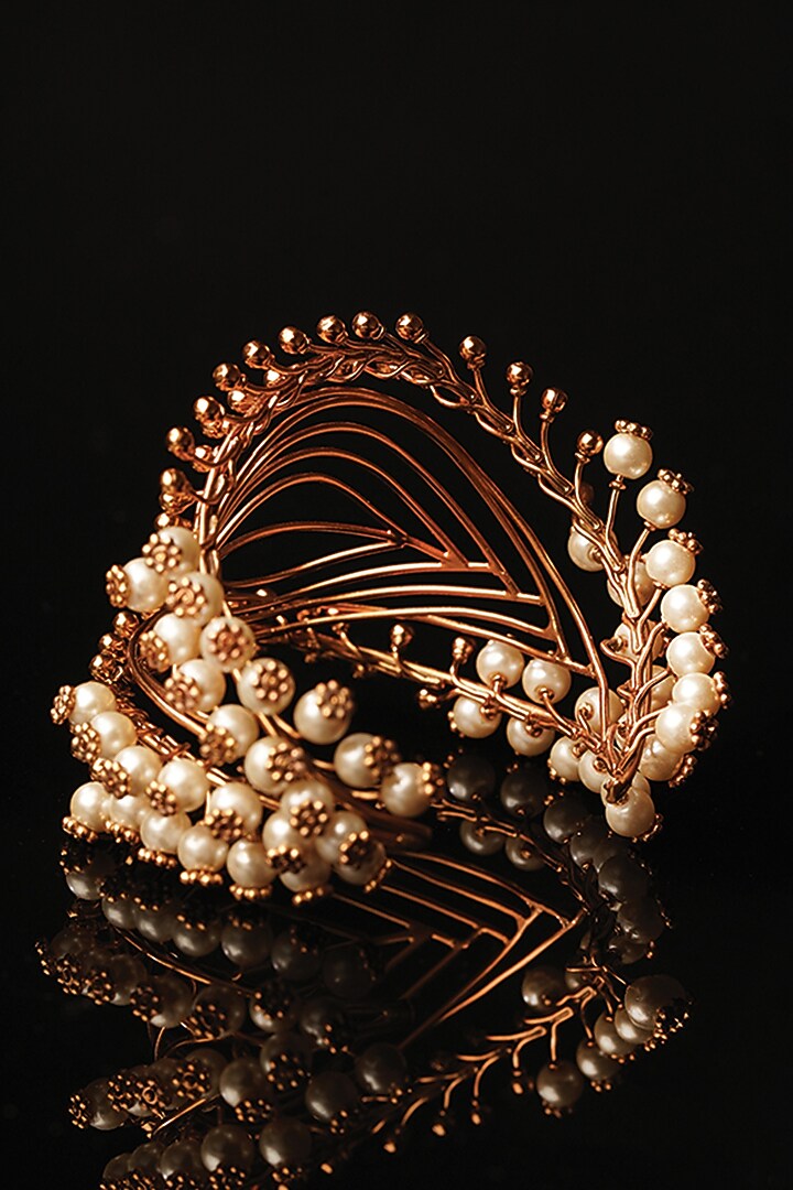 Gold Plated Pearl Wire Cuff Bracelet by Suhani Pittie at Pernia's Pop Up Shop