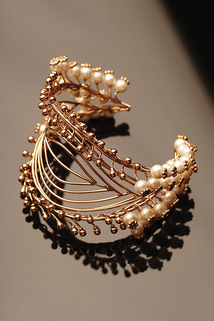 Gold Plated Pearl Wire Cuff Bracelet by Suhani Pittie at Pernia's Pop Up Shop