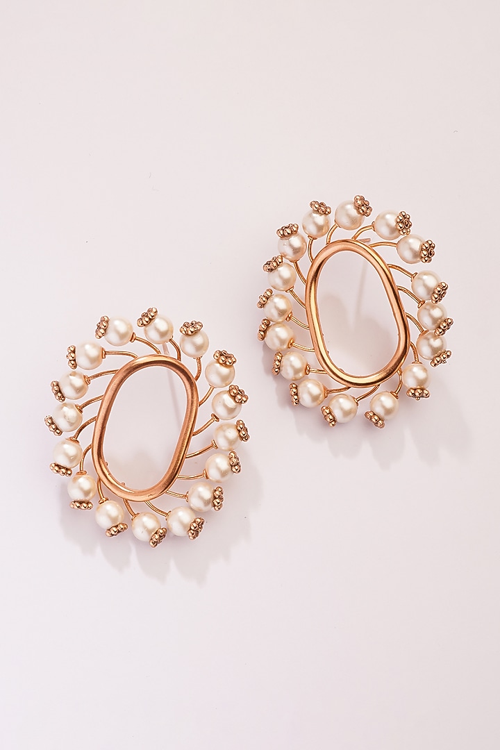 Gold Plated Pearl Stud Earrings by Suhani Pittie at Pernia's Pop Up Shop