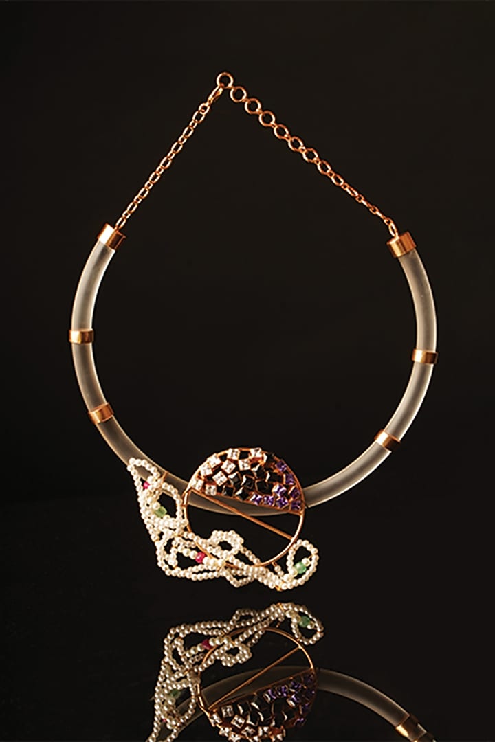Gold Plated Acrylic & Cubic Zirconia Kanthi Necklace by Suhani Pittie at Pernia's Pop Up Shop