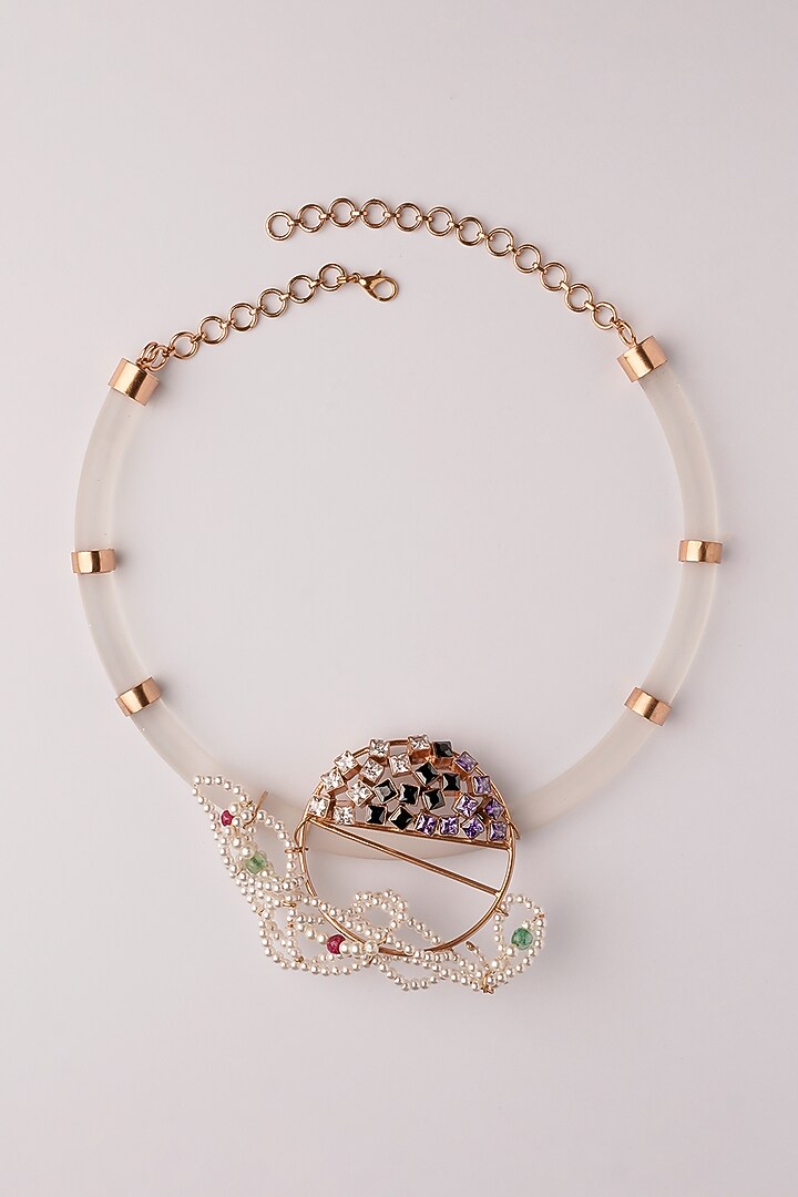 Gold Plated Acrylic & Cubic Zirconia Kanthi Necklace by Suhani Pittie at Pernia's Pop Up Shop