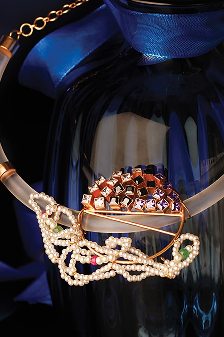Gold Plated Acrylic & Cubic Zirconia Kanthi Necklace by Suhani Pittie at Pernia's Pop Up Shop