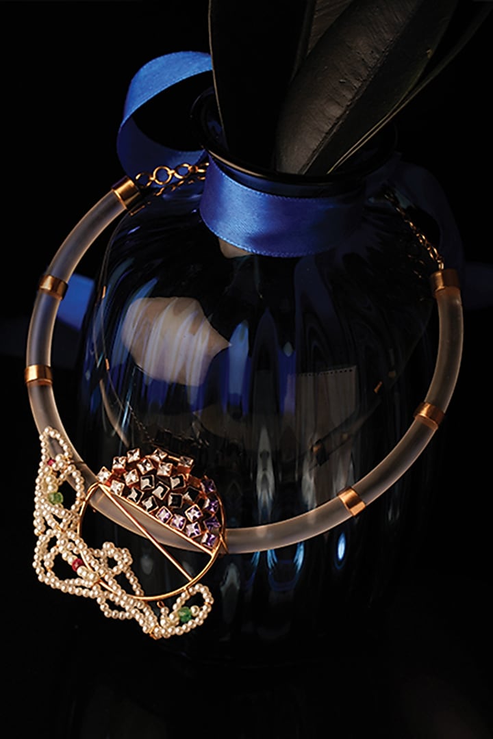 Gold Plated Acrylic & Cubic Zirconia Kanthi Necklace by Suhani Pittie at Pernia's Pop Up Shop