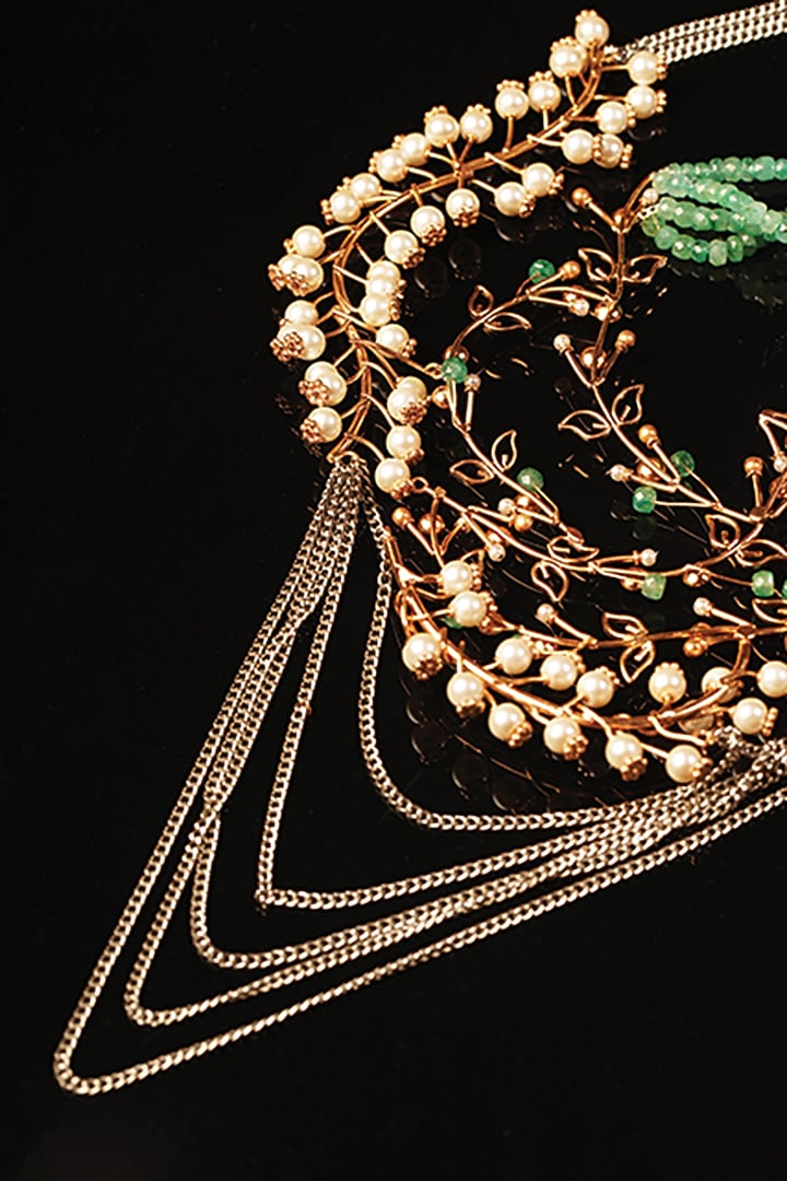Gold Plated Pearl & Emerald Beaded Layered Necklace by Suhani Pittie at Pernia's Pop Up Shop