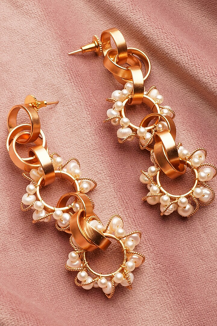 Gold Plated Pearl Handcrafted Dangler Earrings by Suhani Pittie at Pernia's Pop Up Shop