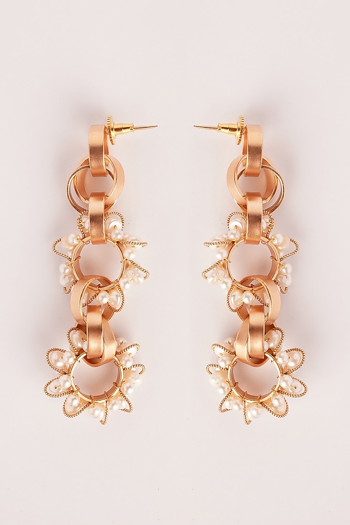 Gold Plated Pearl Handcrafted Dangler Earrings by Suhani Pittie at Pernia's Pop Up Shop