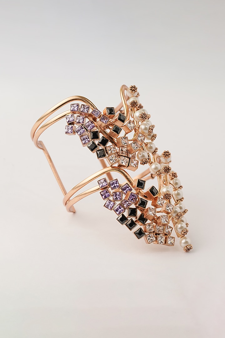 Gold Plated Pearl & Cubic Zirconia Cuff by Suhani Pittie at Pernia's Pop Up Shop