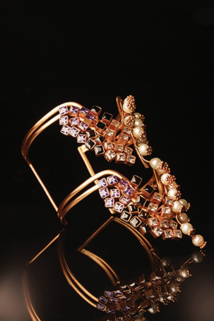 Gold Plated Pearl & Cubic Zirconia Cuff by Suhani Pittie at Pernia's Pop Up Shop