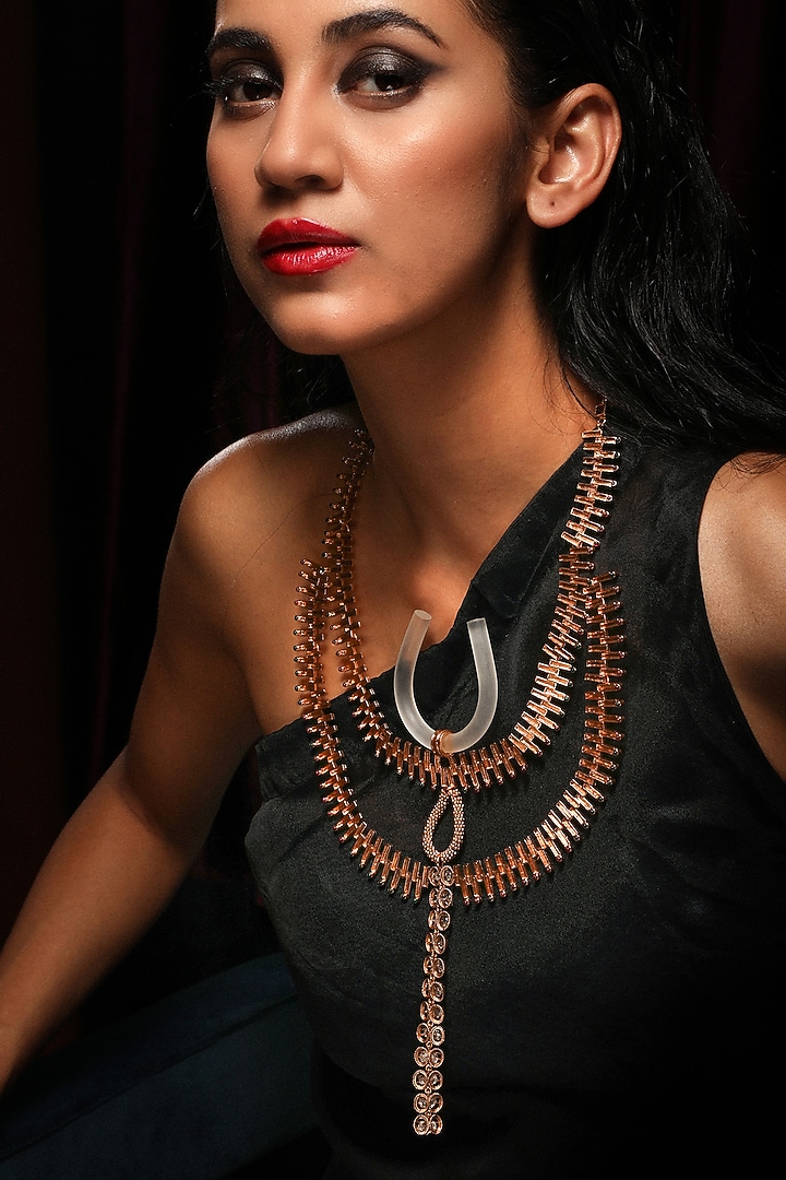 Gold Plated Acrylic & White Crystal Kanthi Style Necklace by Suhani Pittie at Pernia's Pop Up Shop