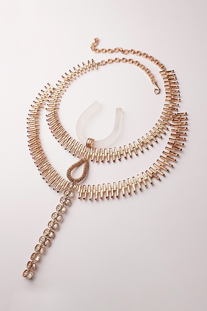 Gold Plated Acrylic & White Crystal Kanthi Style Necklace by Suhani Pittie at Pernia's Pop Up Shop