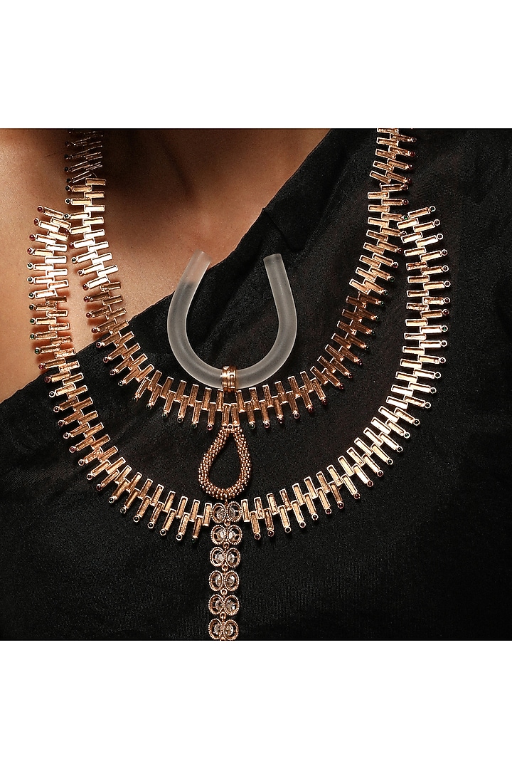 Gold Plated Acrylic & White Crystal Kanthi Style Necklace by Suhani Pittie at Pernia's Pop Up Shop