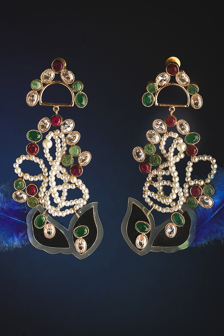 Gold Plated Ruby & Emerald Dangler Earrings by Suhani Pittie at Pernia's Pop Up Shop