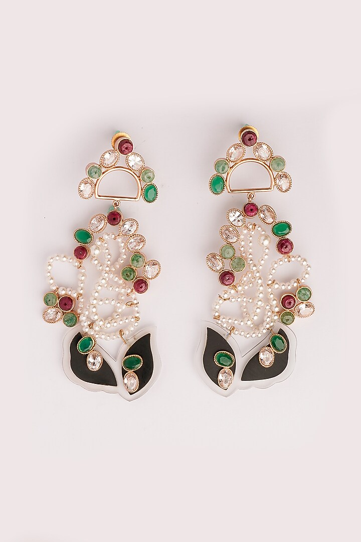Gold Plated Ruby & Emerald Dangler Earrings by Suhani Pittie at Pernia's Pop Up Shop