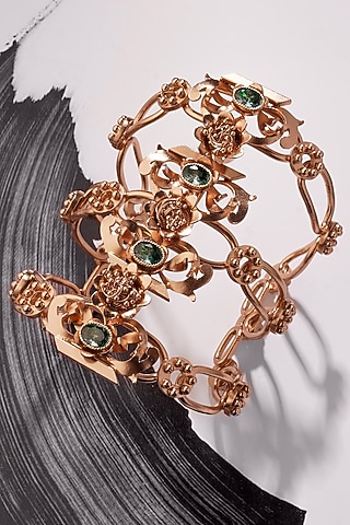 Gold Plated Blue Crystal Cuff by Suhani Pittie