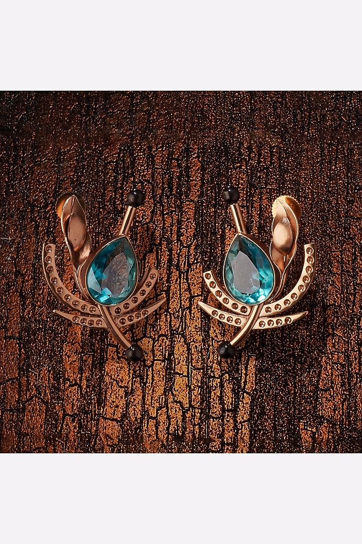 Gold Plated Blue Crystal Stud Earrings by Suhani Pittie at Pernia's Pop Up Shop