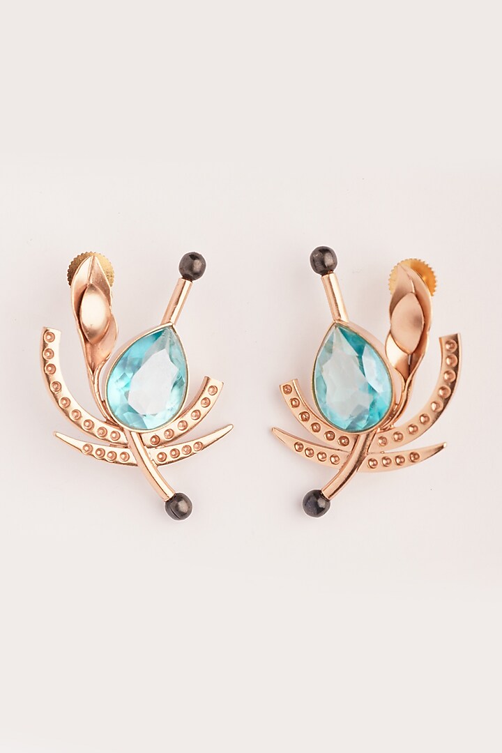 Gold Plated Blue Crystal Stud Earrings by Suhani Pittie at Pernia's Pop Up Shop