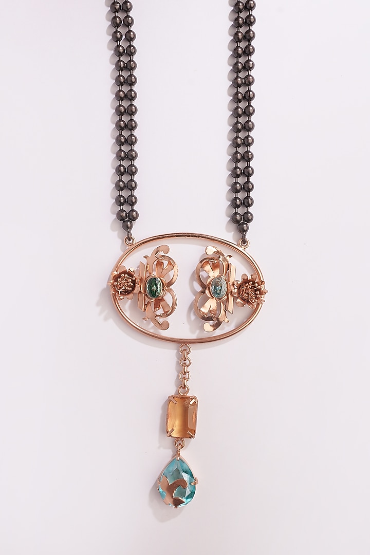 Gold Plated Blue Crystal & Citrine Necklace by Suhani Pittie at Pernia's Pop Up Shop