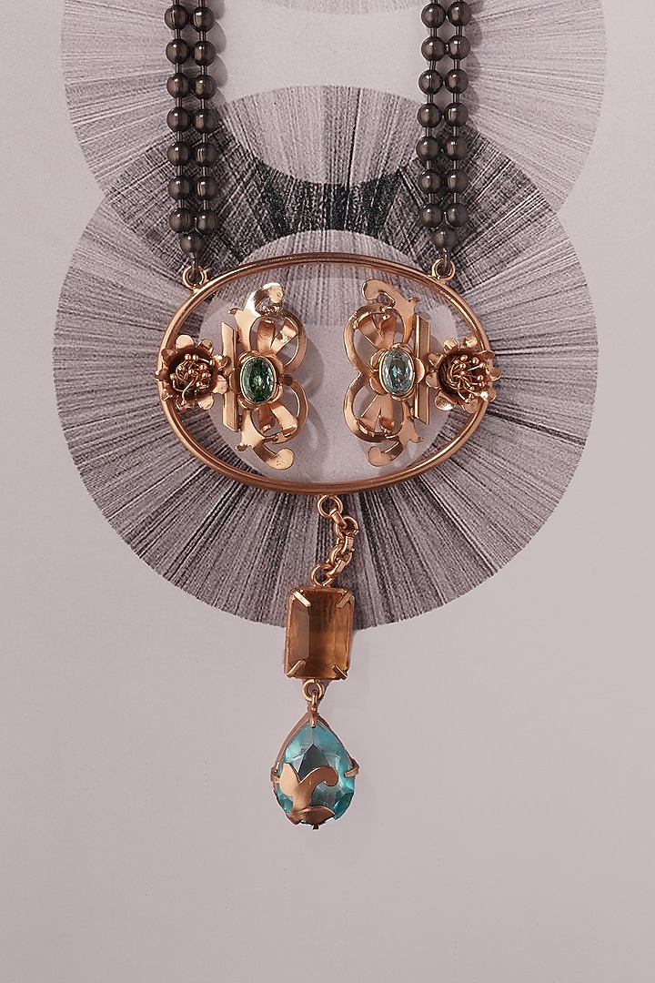 Gold Plated Blue Crystal & Citrine Necklace by Suhani Pittie at Pernia's Pop Up Shop