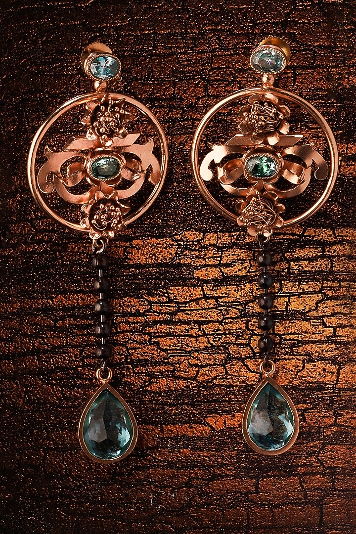 Gold Plated Blue Crystal Dangler Earrings by Suhani Pittie at Pernia's Pop Up Shop