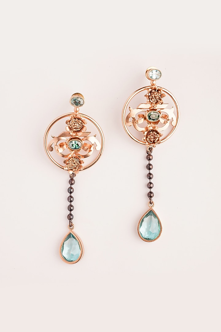 Gold Plated Blue Crystal Dangler Earrings by Suhani Pittie at Pernia's Pop Up Shop