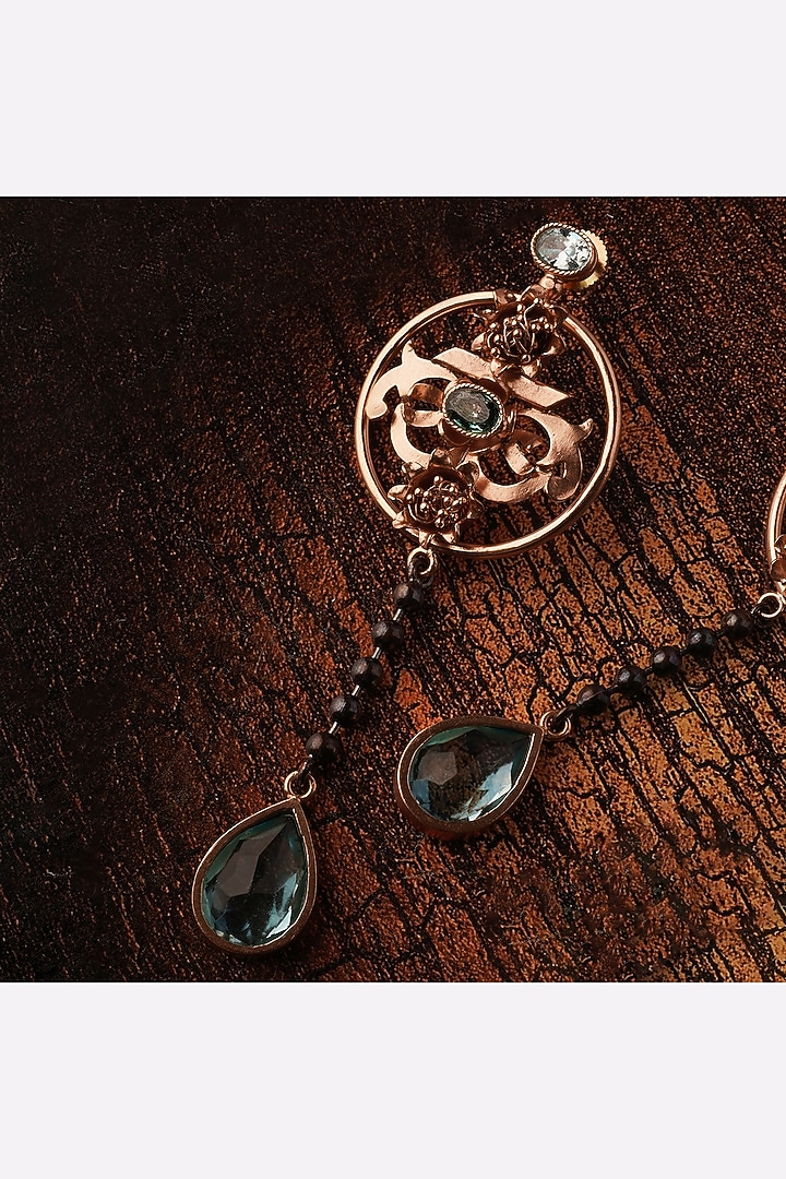 Gold Plated Blue Crystal Dangler Earrings by Suhani Pittie at Pernia's Pop Up Shop