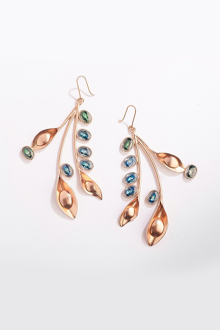 Gold Plated Blue & Green Crystal Dangler Earrings by Suhani Pittie at Pernia's Pop Up Shop