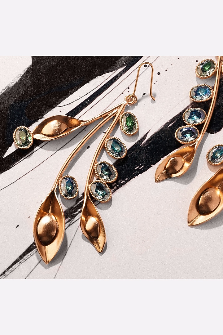 Gold Plated Blue & Green Crystal Dangler Earrings by Suhani Pittie at Pernia's Pop Up Shop