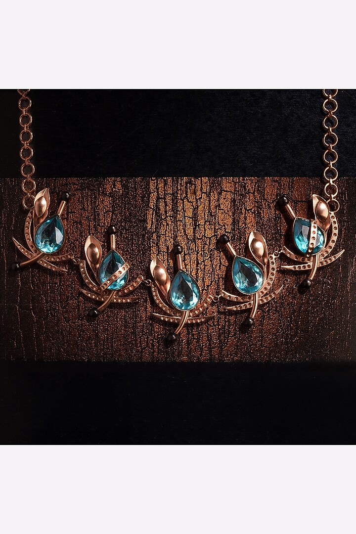 Gold Plated Blue Crystal Necklace by Suhani Pittie at Pernia's Pop Up Shop