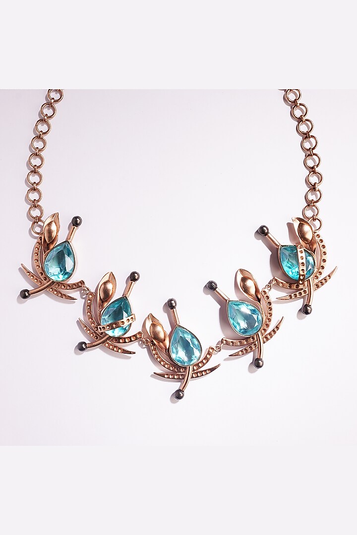 Gold Plated Blue Crystal Necklace by Suhani Pittie at Pernia's Pop Up Shop
