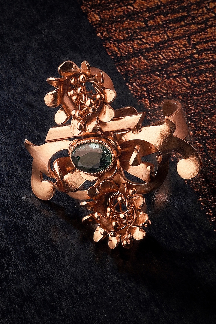 Gold Plated Green Crystal Ring by Suhani Pittie at Pernia's Pop Up Shop