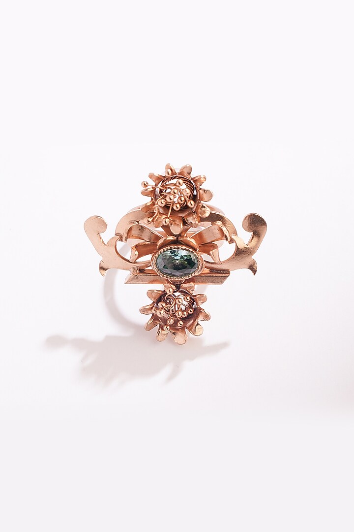 Gold Plated Green Crystal Ring by Suhani Pittie at Pernia's Pop Up Shop