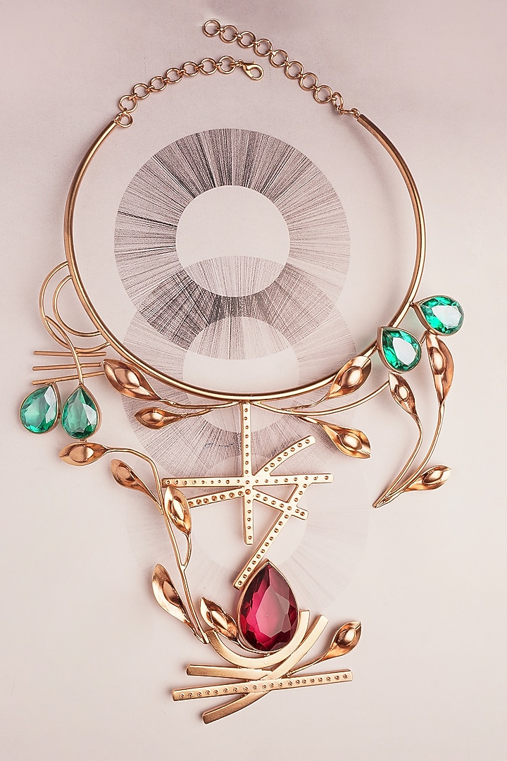 Gold Plated Green & Red Crystal Necklace by Suhani Pittie at Pernia's Pop Up Shop