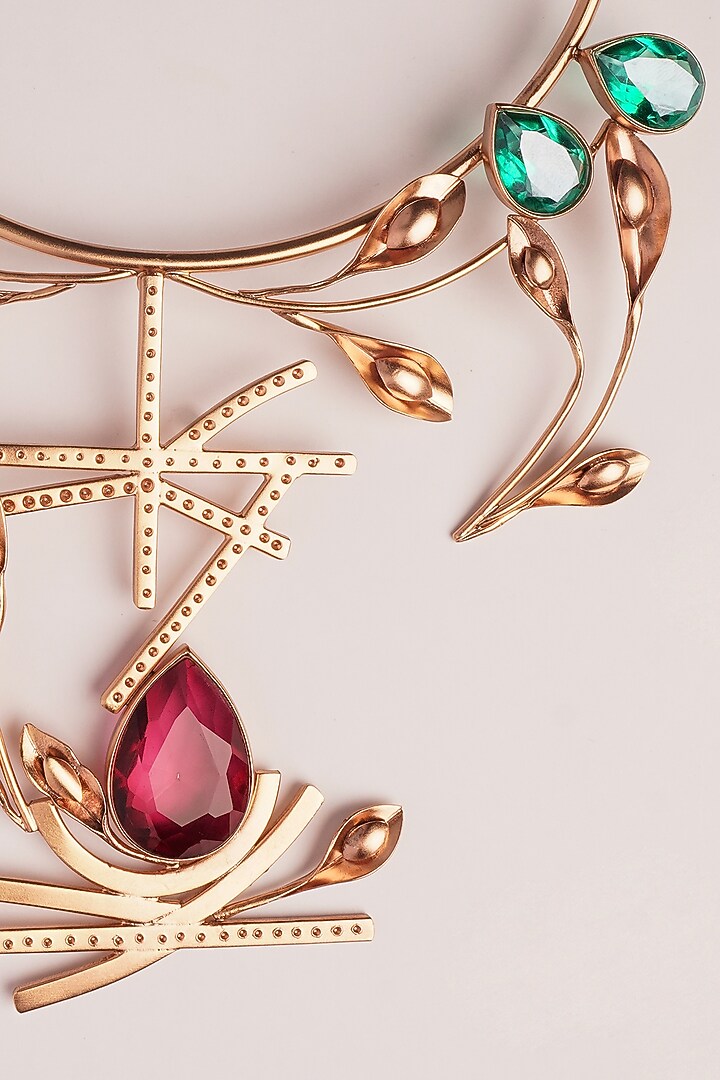 Gold Plated Green & Red Crystal Necklace by Suhani Pittie at Pernia's Pop Up Shop