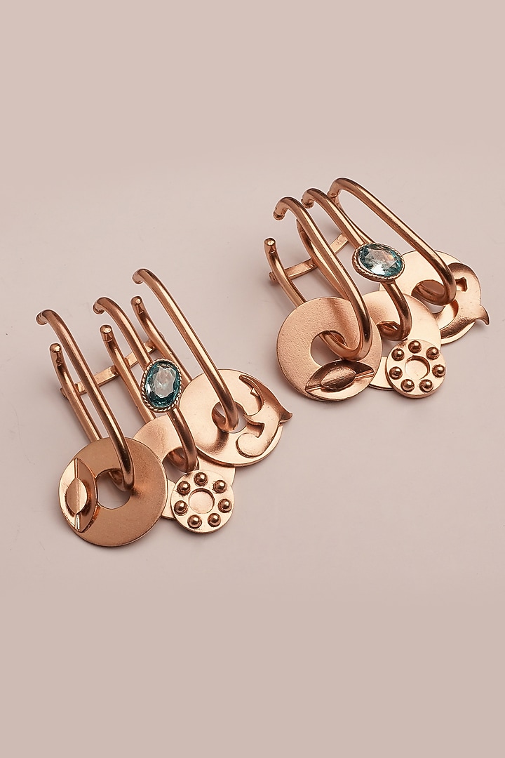 Gold Plated Blue Crystal Dangler Earrings by Suhani Pittie at Pernia's Pop Up Shop