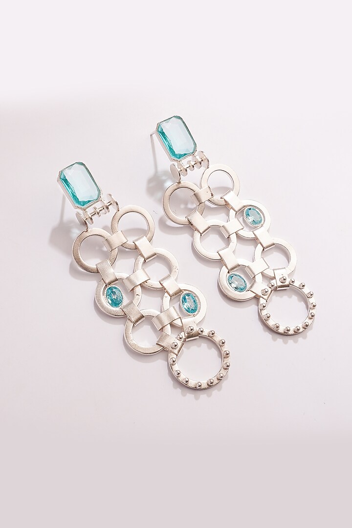 Silver Finish Blue Crystal Dangler Earrings In Sterling Silver by Suhani Pittie at Pernia's Pop Up Shop