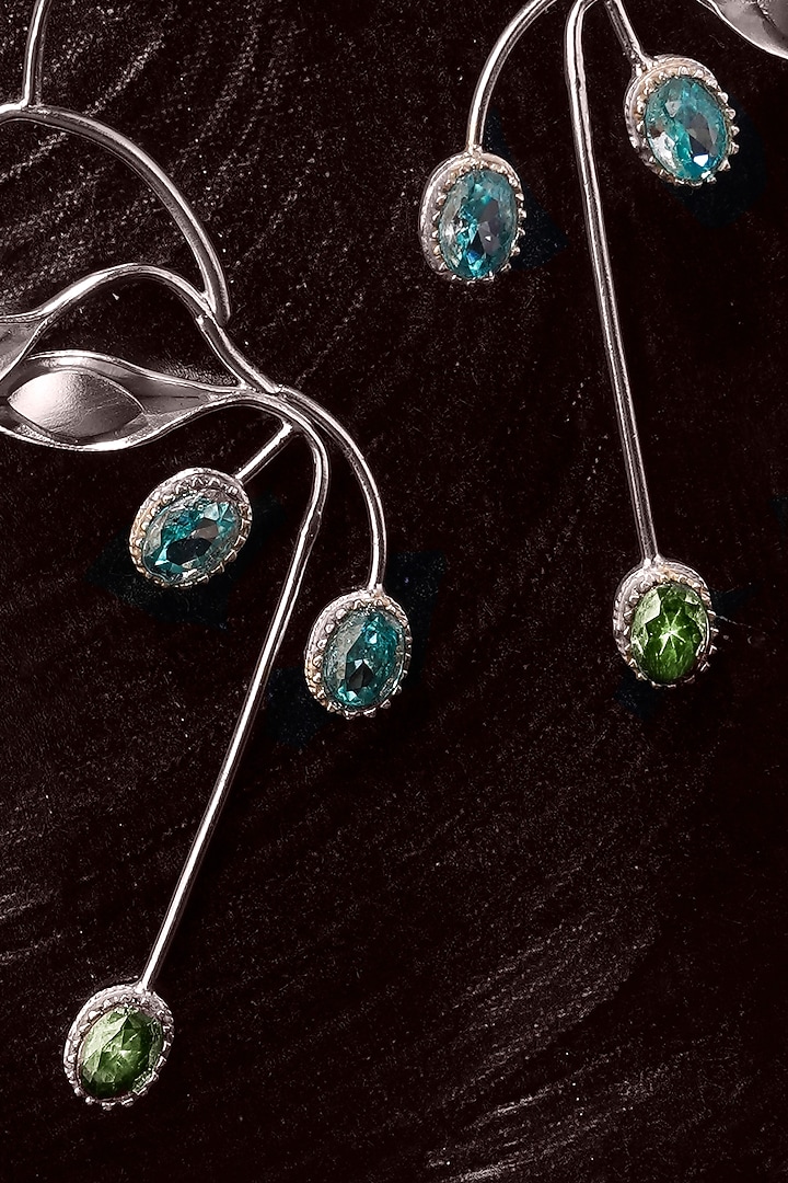 Silver Finish Blue & Green Crystal Dangler Earrings In Sterling Silver by Suhani Pittie at Pernia's Pop Up Shop