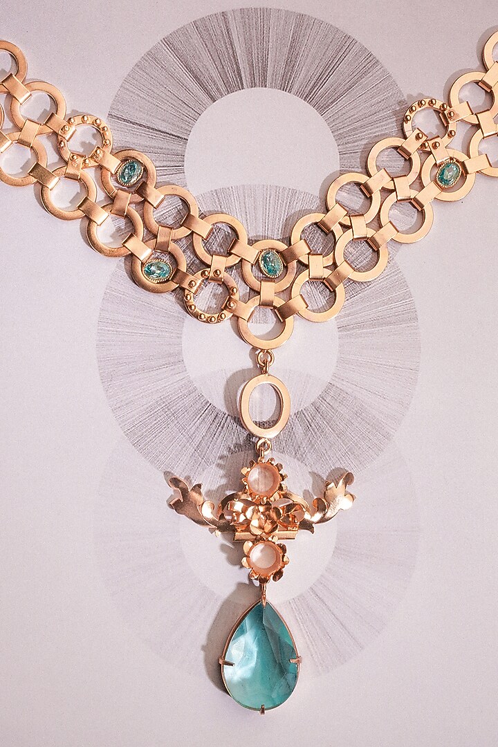 Gold Plated Blue Crystal Necklace by Suhani Pittie at Pernia's Pop Up Shop