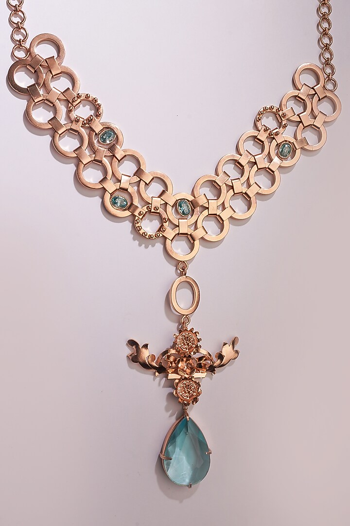 Gold Plated Blue Crystal Necklace by Suhani Pittie at Pernia's Pop Up Shop