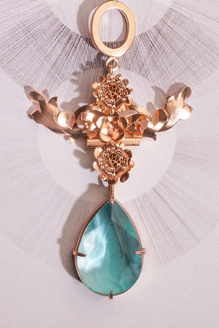 Gold Plated Blue Crystal Necklace by Suhani Pittie at Pernia's Pop Up Shop