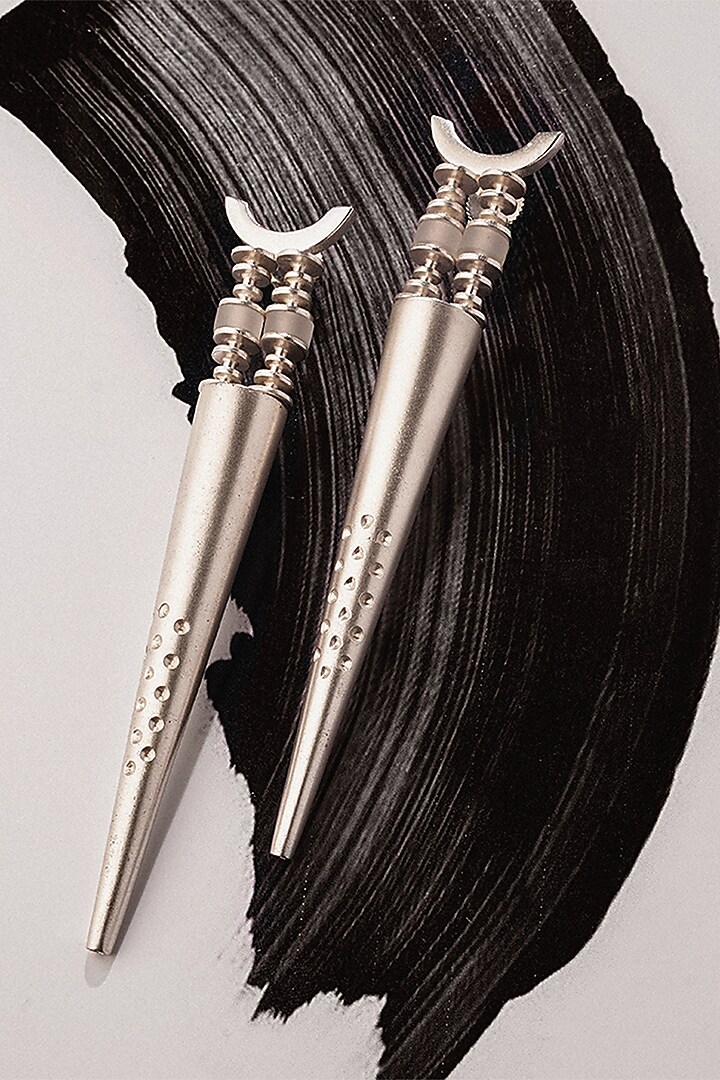 Silver Finish Brass Spike Earrings by Suhani Pittie at Pernia's Pop Up Shop