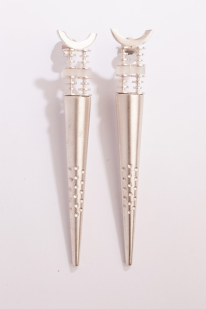 Silver Finish Brass Spike Earrings by Suhani Pittie at Pernia's Pop Up Shop