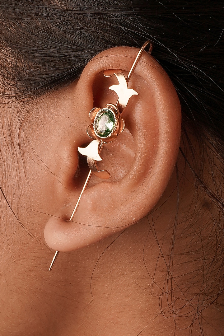 Gold Plated Green Crystal Earcuffs by Suhani Pittie at Pernia's Pop Up Shop